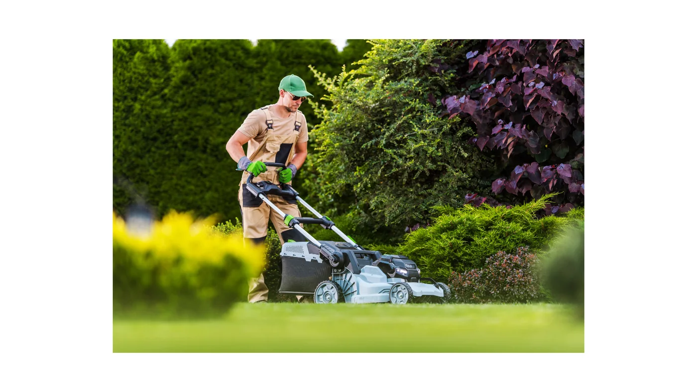 Professional mowing a well-maintained residential lawn